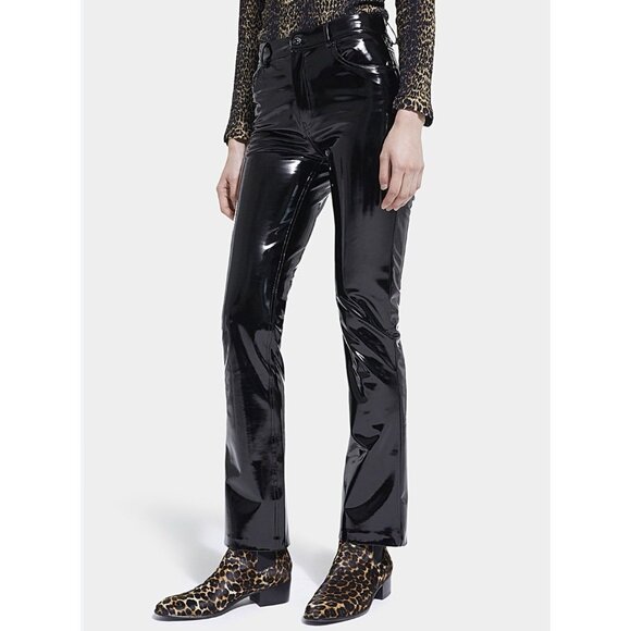 The Kooples Pants - The Kooples Black Faux Patent Leather Flare Pants Size 27 High Rise Party Goth